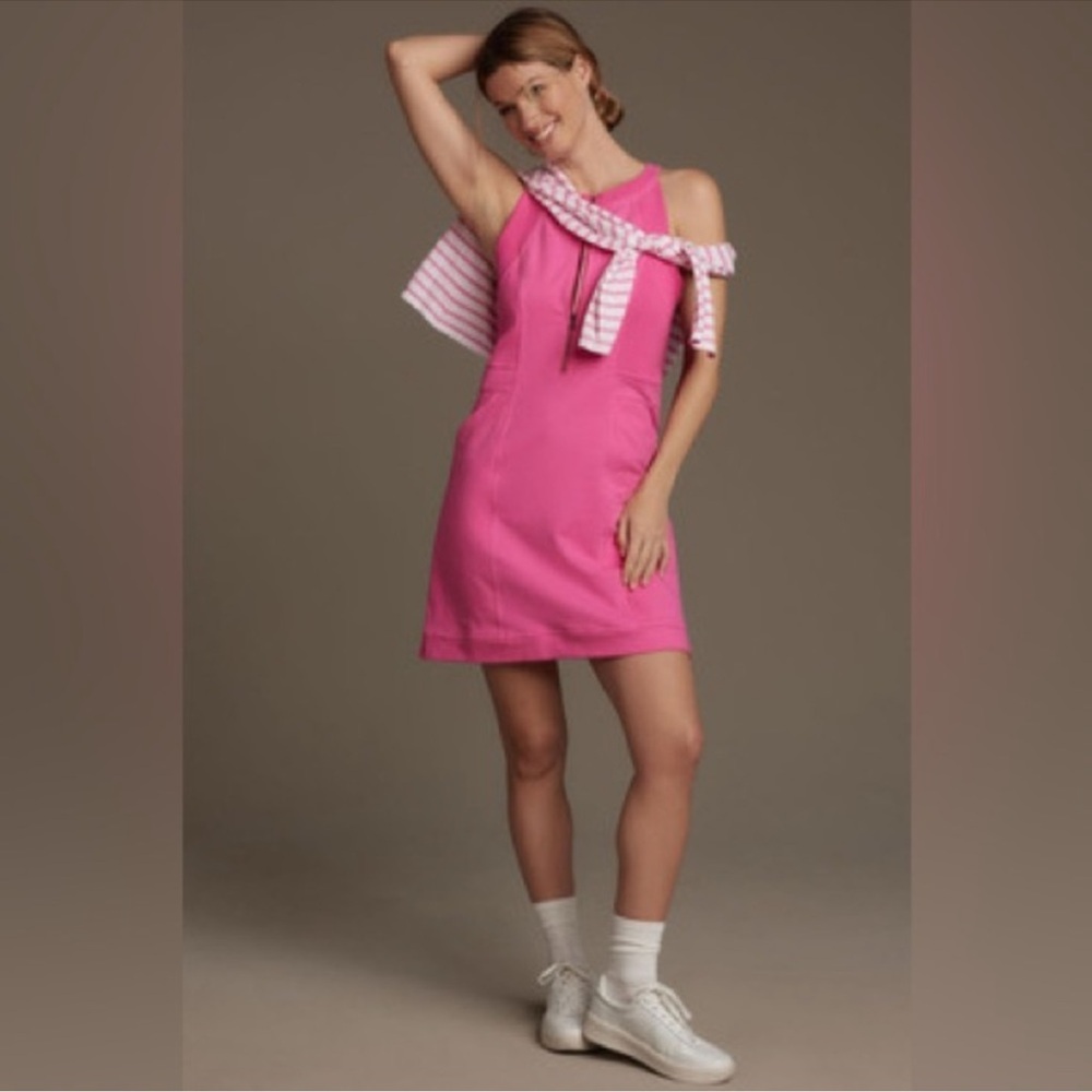 Anthropologie Daily Practice Front-Zip Utility Mini Dress Pink Halter Neck